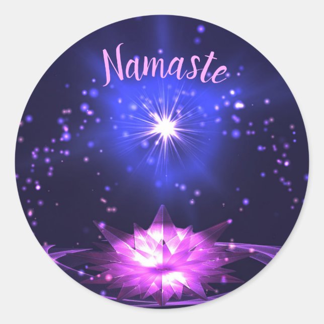Pegatina Redonda Namaste Purple Crystal Lotus Bright Star (Anverso)