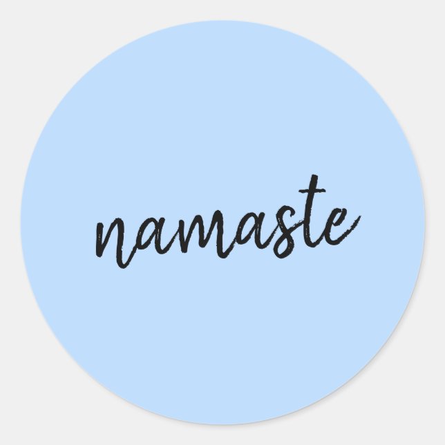 Pegatina Redonda Namasté | Saludo espiritual del yoga azul pastel (Anverso)