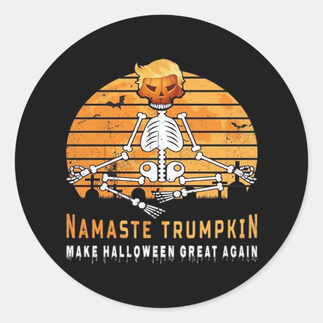 Pegatina Redonda Namaste Trumpkin vuelve a hacer que Halloween sea  (Anverso)