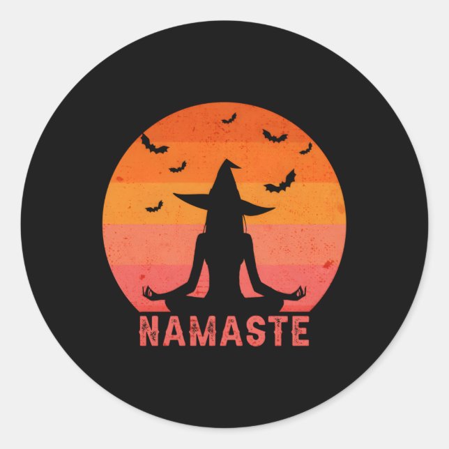 Pegatina Redonda Namaste Witts Halloween Yoga Witch (Anverso)