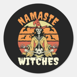 Pegatina Redonda Namaste Witts Skeleton Halloween Yoga