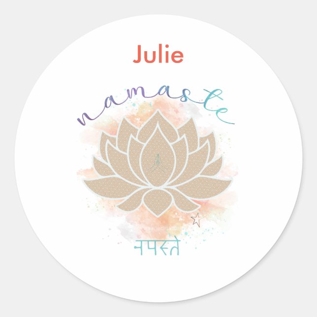 Pegatina Redonda Namaste y Lotus Design (Anverso)
