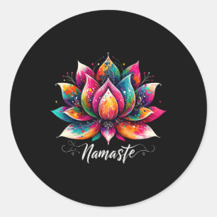 Pegatina Redonda Namaste Yoga Flor de Loto Meditación Zen Bohemiand