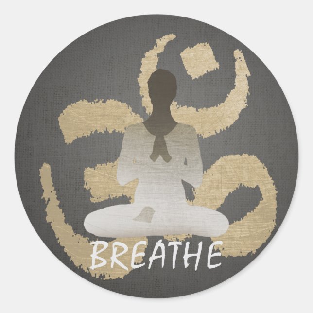 Pegatina Redonda Namaste Yoga Gold Om Rótulo Breathe (Anverso)