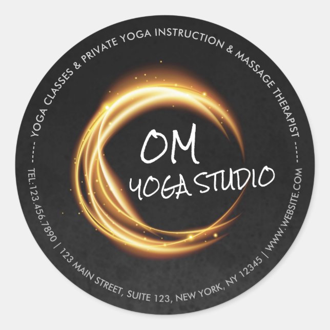 Pegatina Redonda Namaste Yoga Meditation Instructor Black Gold ZEN (Anverso)