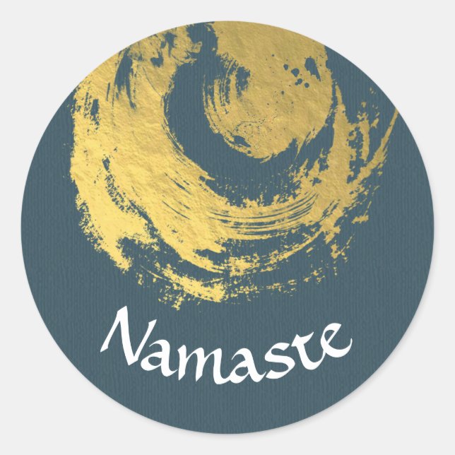 Pegatina Redonda Namaste Yoga Meditation Instructor Blue Gold ZEN (Anverso)