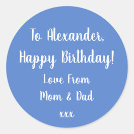 Pegatina Redonda Name Happy Birthday Pastel Blue gift tag