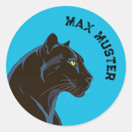 Pegatina Redonda Namensaufkleber blau - Schwarzer Panther  