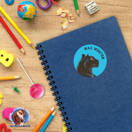 Pegatina Redonda Namensaufkleber blau - Schwarzer Panther  