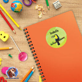 Pegatina Redonda Namensaufkleber grün - Tucan Aquarell-Design 