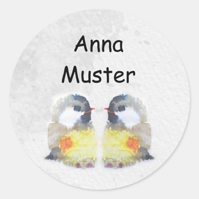 Pegatina Redonda Namensaufkleber -  Kohlmeise Aquarell |  (Anverso)