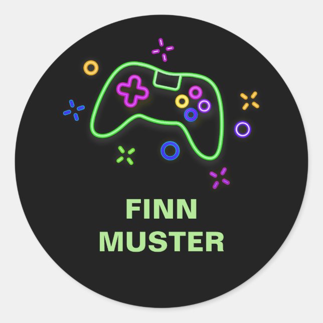 Pegatina Redonda Namensaufkleber - Spielecontroller (Anverso)