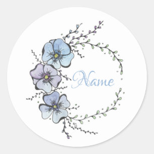 Pegatina Redonda Namenssticker mit zarten Blüten