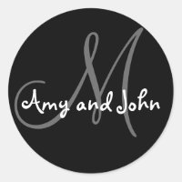 Names & Initial Monogram Wedding Sticker Black
