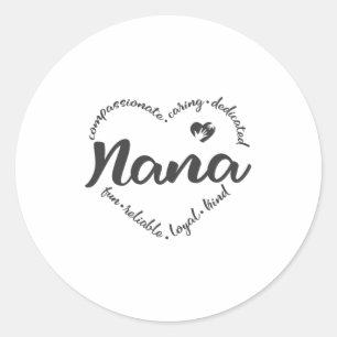 Pegatina Redonda Nana, abuela Nana con palabras de corazón