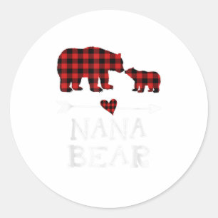 Pegatina Redonda Nana Bear Navidades Pajama Red Plaid Bu