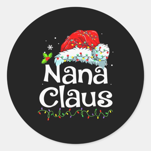 Pegatina Redonda Nana Claus Christmas Pajama Family Matching Xmas L (Anverso)