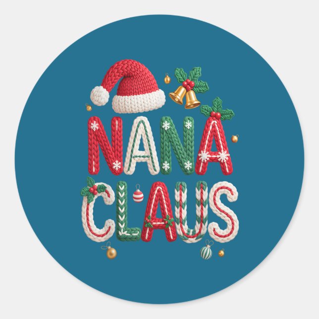 Pegatina Redonda Nana Claus Santa Claus Grandma Family Matching Chr (Anverso)