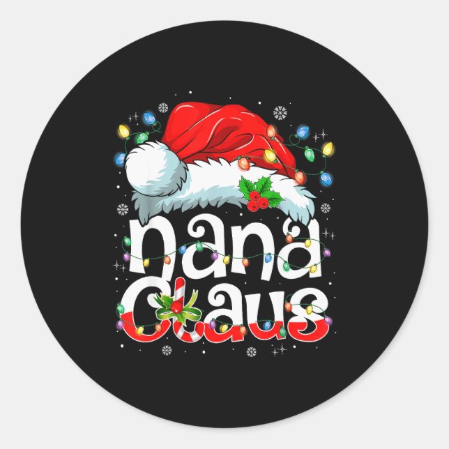 Pegatina Redonda Nana Claus Shirt Christmas Lights Pajama Family Ma (Anverso)