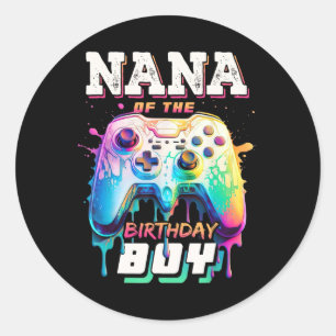 Pegatina Redonda Nana Del Videojuego De Cumpleaños Del Niño