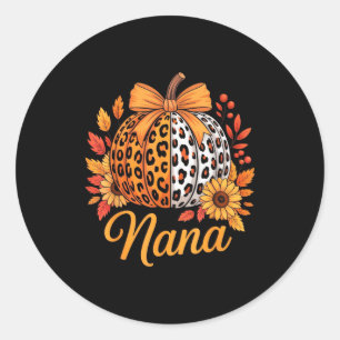 Pegatina Redonda Nana Día de Acción de Gracias Leopardo Calabaza Gi