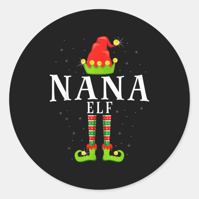 Pegatina Redonda Nana Elf Christmas Matching Xmas Pajama  (Anverso)