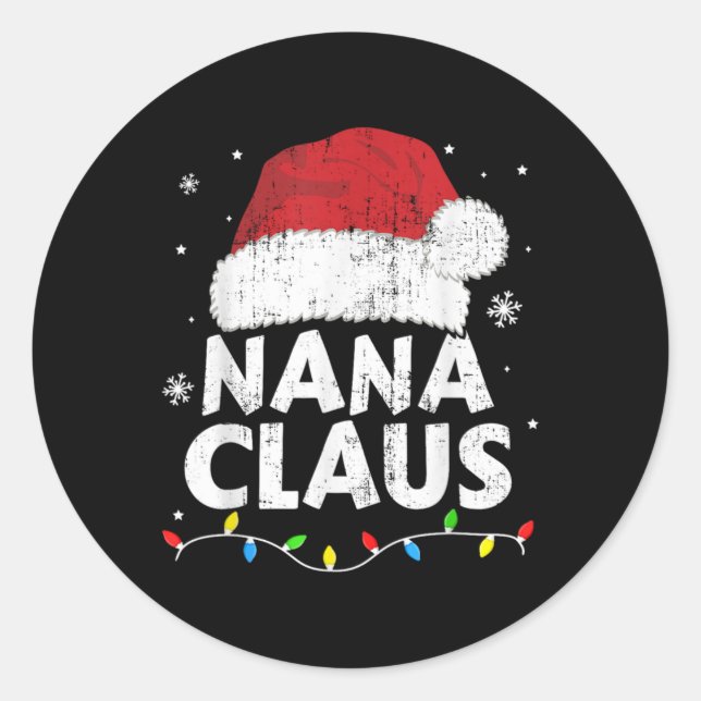 Pegatina Redonda Nana Grandma Claus Christmas Lights Matching Famil (Anverso)