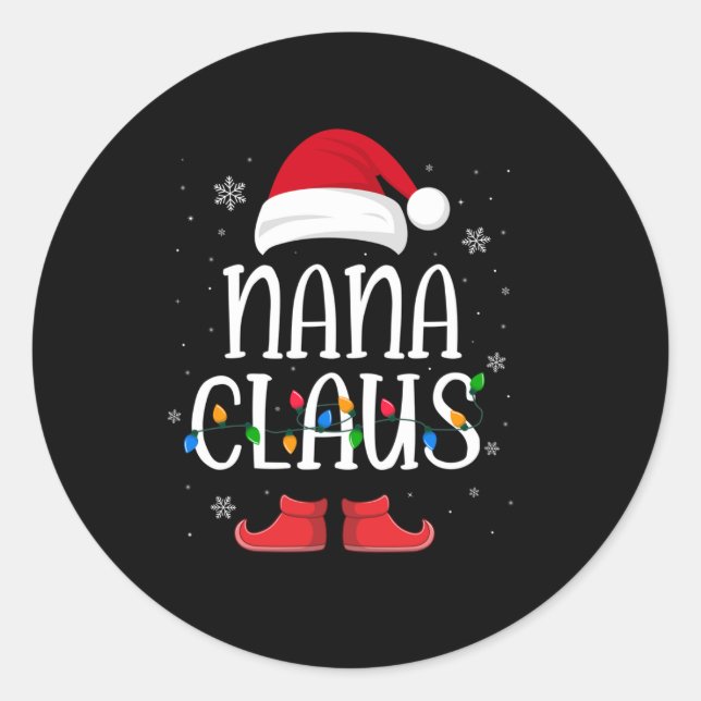 Pegatina Redonda Nana Santa Claus Hat With Xmas Light Christmas (Anverso)