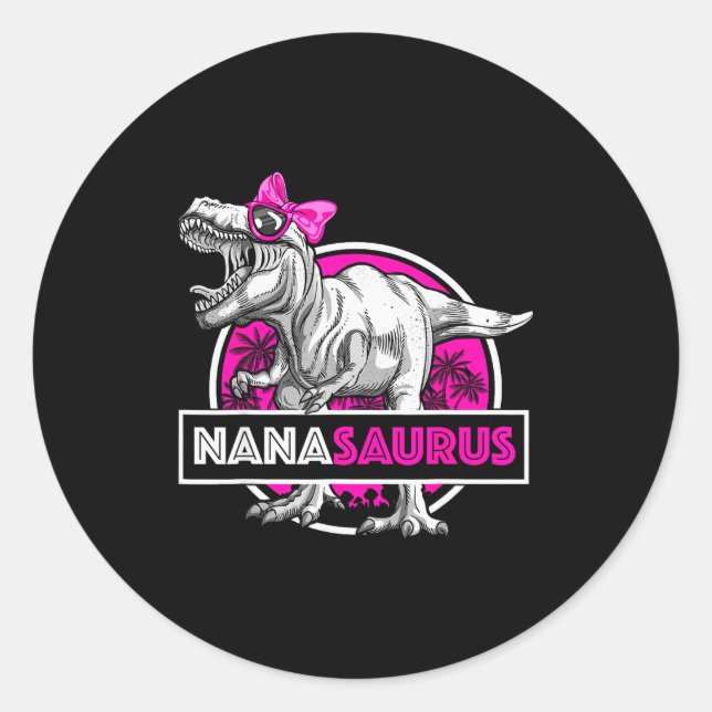 Pegatina Redonda Nanasaurus T-rex Matching Funny Grandma Saurus Din (Anverso)