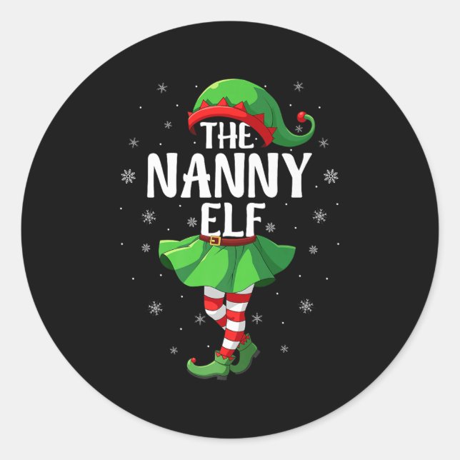Pegatina Redonda Nanny Elf Christmas Girls Women Elf Squad Xmas Fam (Anverso)