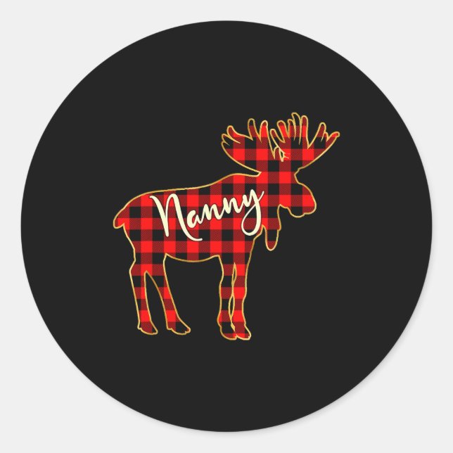 Pegatina Redonda Nanny Moose _ Buffalo Red Plaid Family Christmas  (Anverso)