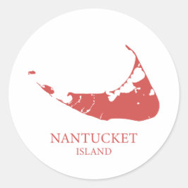 Pegatina Redonda Nantucket Island Map nantucket red