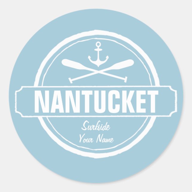 Pegatina Redonda Nantucket, nombre personalizado de MAMÁES, ancla n (Anverso)