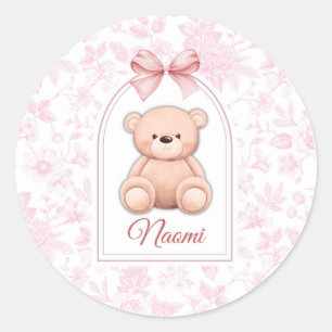 Pegatina Redonda Naomi   Diseño de guardería de osito rosado person