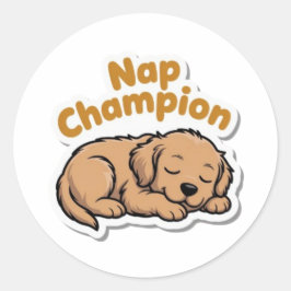 Pegatina Redonda Nap Champion Cute Golden Retriever Puppy Sticker D