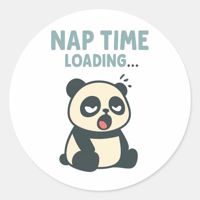 Pegatina Redonda Nap Time Loading: Adorable Sleepy Yawning Panda (Anverso)