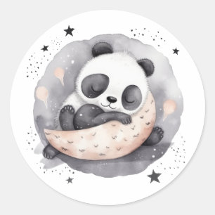 Pegatina Redonda Nap Time Watercolor Bebé Panda Bear