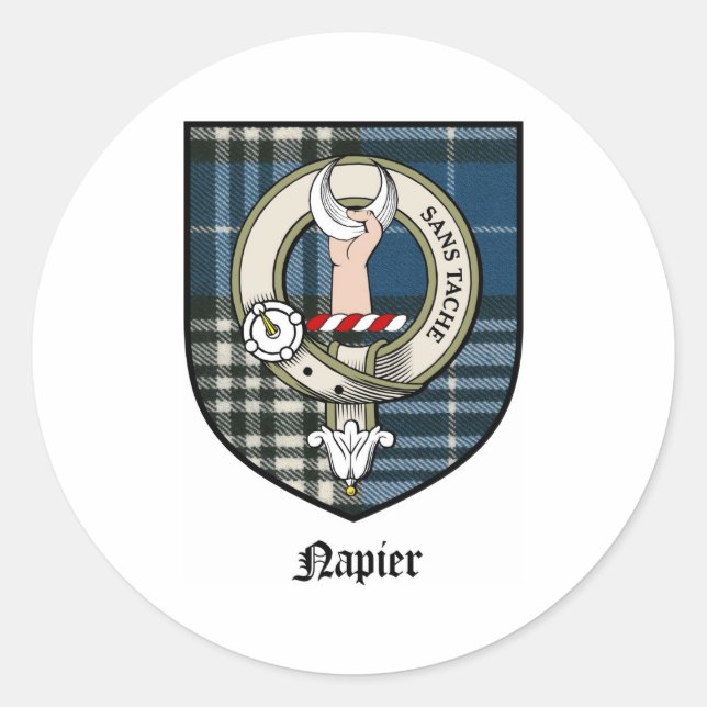 Pegatina Redonda Napier Clan Escudo Badge Tartan (Anverso)