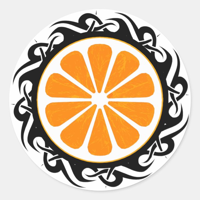 Pegatina Redonda naranja. (Anverso)