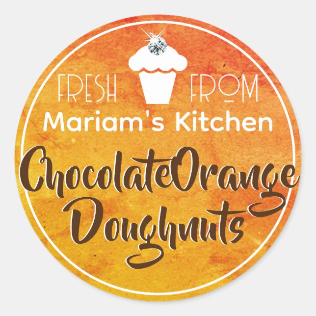 Pegatina Redonda Naranja acuarela moderna Cupcake Pastel de reposte (Anverso)