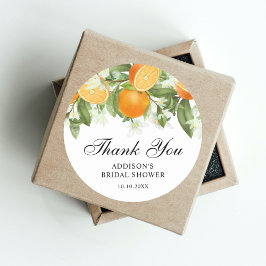 Pegatina Redonda Naranja acuático Blossom Bridal Shower Gracias