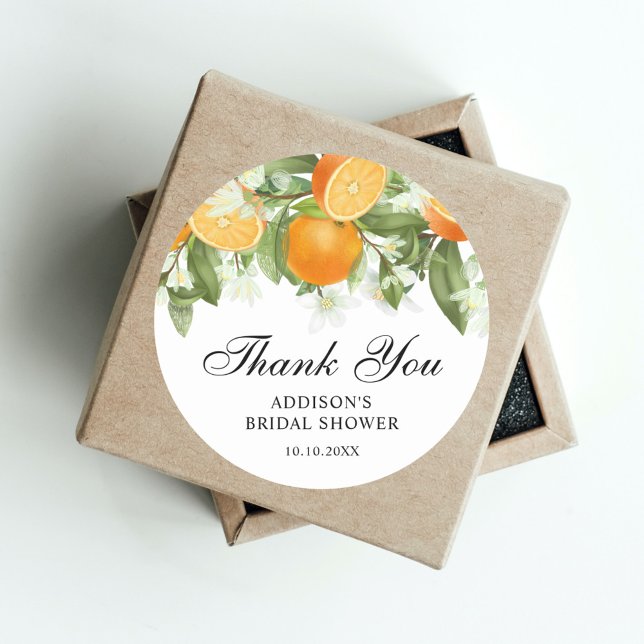 Pegatina Redonda Naranja acuático Blossom Bridal Shower Gracias (Subido por el creador)