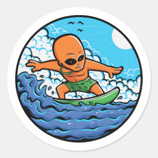 PEGATINA REDONDA NARANJA ALIEN SURF