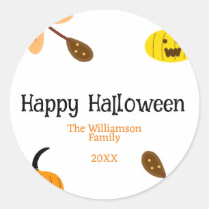 Pegatina Redonda Naranja amarillo otoño feliz halloween añadir fami