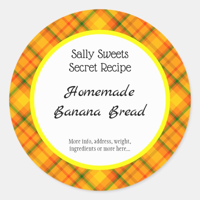 Pegatina Redonda Naranja amarillo Plaid Personalizado Baking Pegati (Anverso)