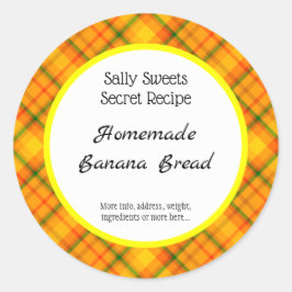 Pegatina Redonda Naranja amarillo Plaid Personalizado Baking Pegati