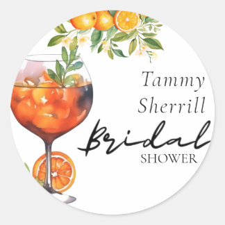 Pegatina Redonda Naranja Aperol Spritz Coctail Bridal Shower