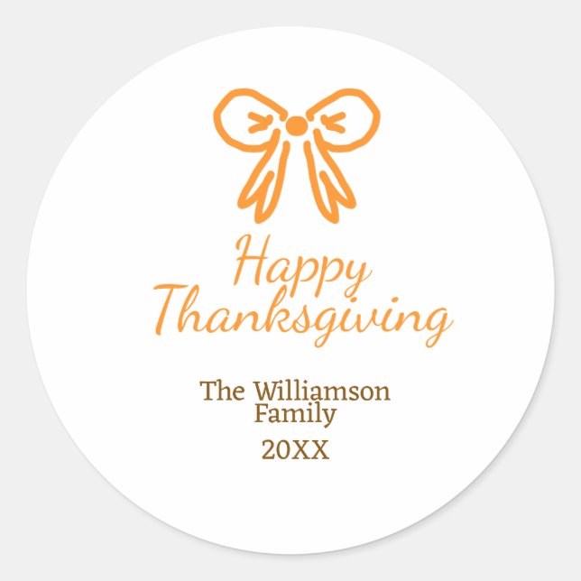 Pegatina Redonda Naranja arco retro feliz día de acción de gracias  (Anverso)