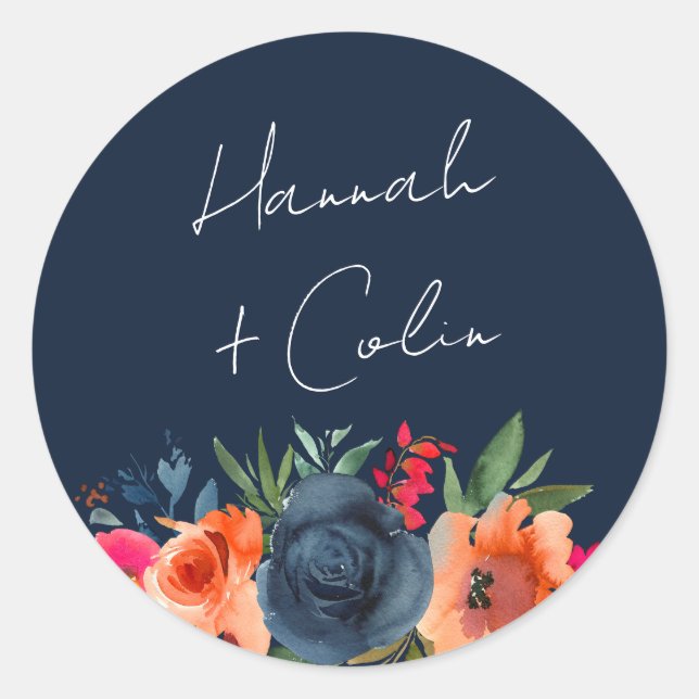 Pegatina Redonda Naranja azul vibrante Rojo Botánico (Anverso)