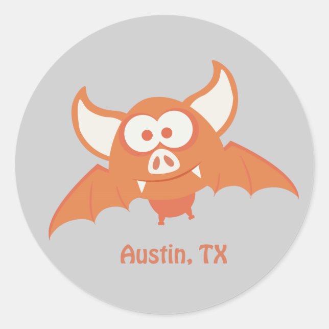 Pegatina Redonda Naranja Bat - Austin, TX (Anverso)